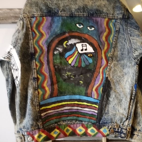 Denim Exchange Unlimited Fantastic Vintage 80's 90's Painted Denim Jacket Sz M - Picture 2 of 9